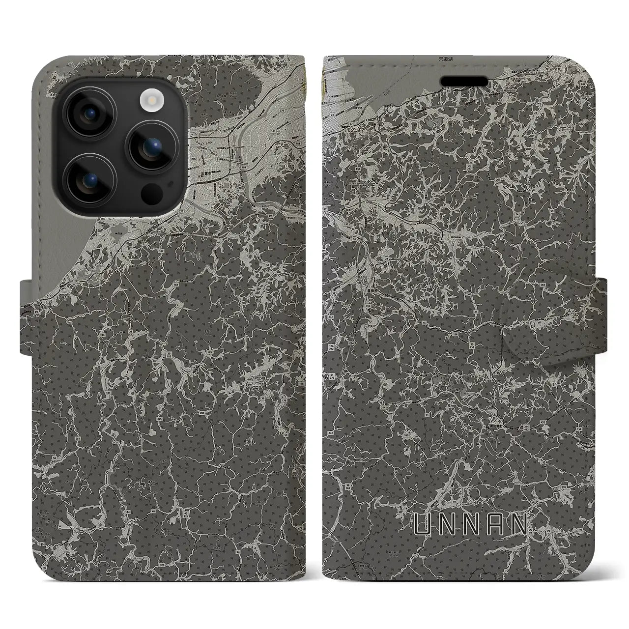 【雲南(島根県)】地図柄iPhoneケース(手帳タイプ)モノトーン・iPhone 16 用