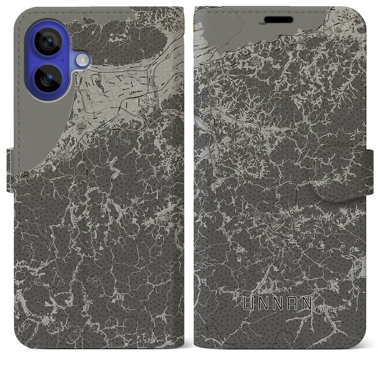 【雲南(島根県)】地図柄iPhoneケース(手帳タイプ)モノトーン・iPhone 16 Pro Max 用
