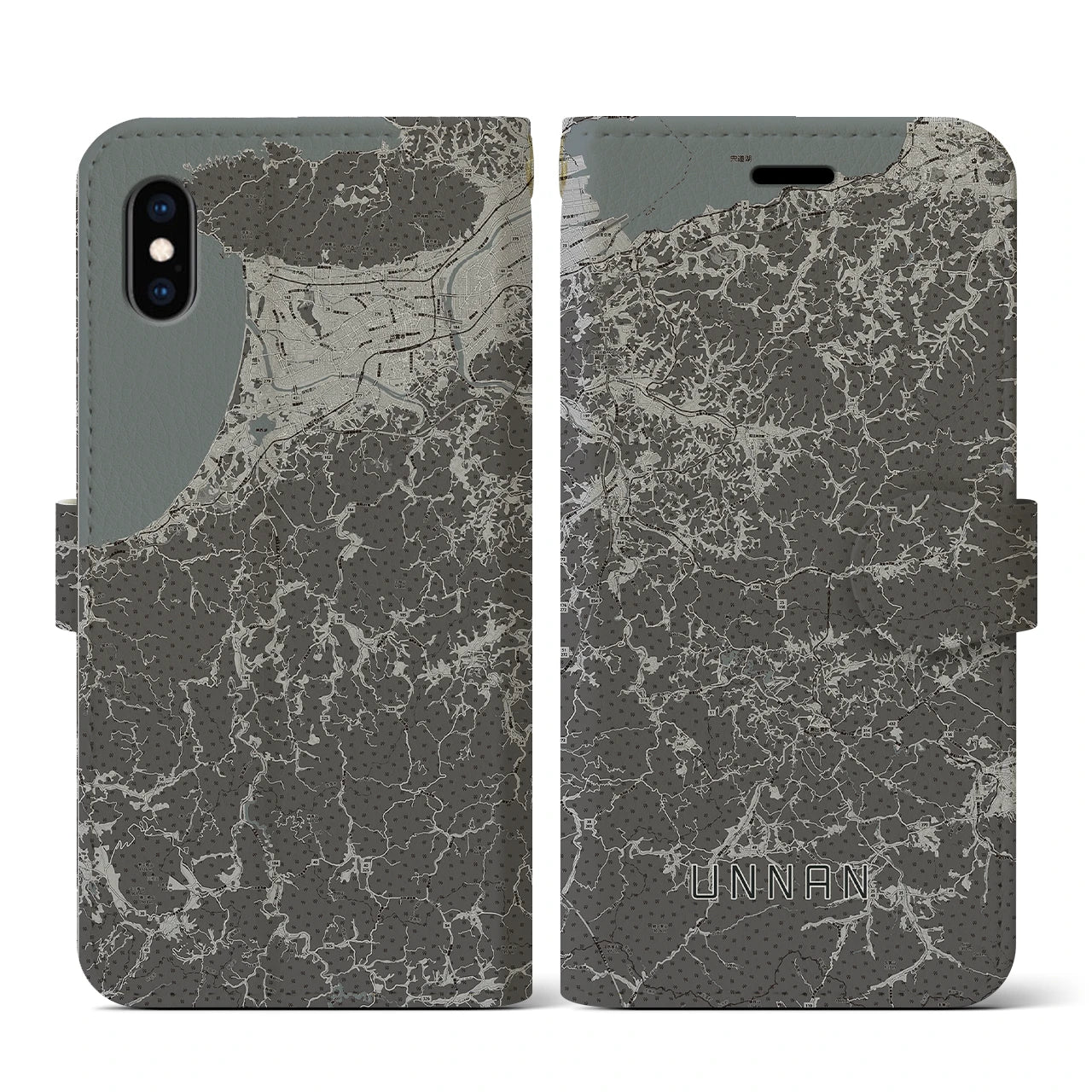 【雲南(島根県)】地図柄iPhoneケース(手帳タイプ)モノトーン・iPhone XS / X 用