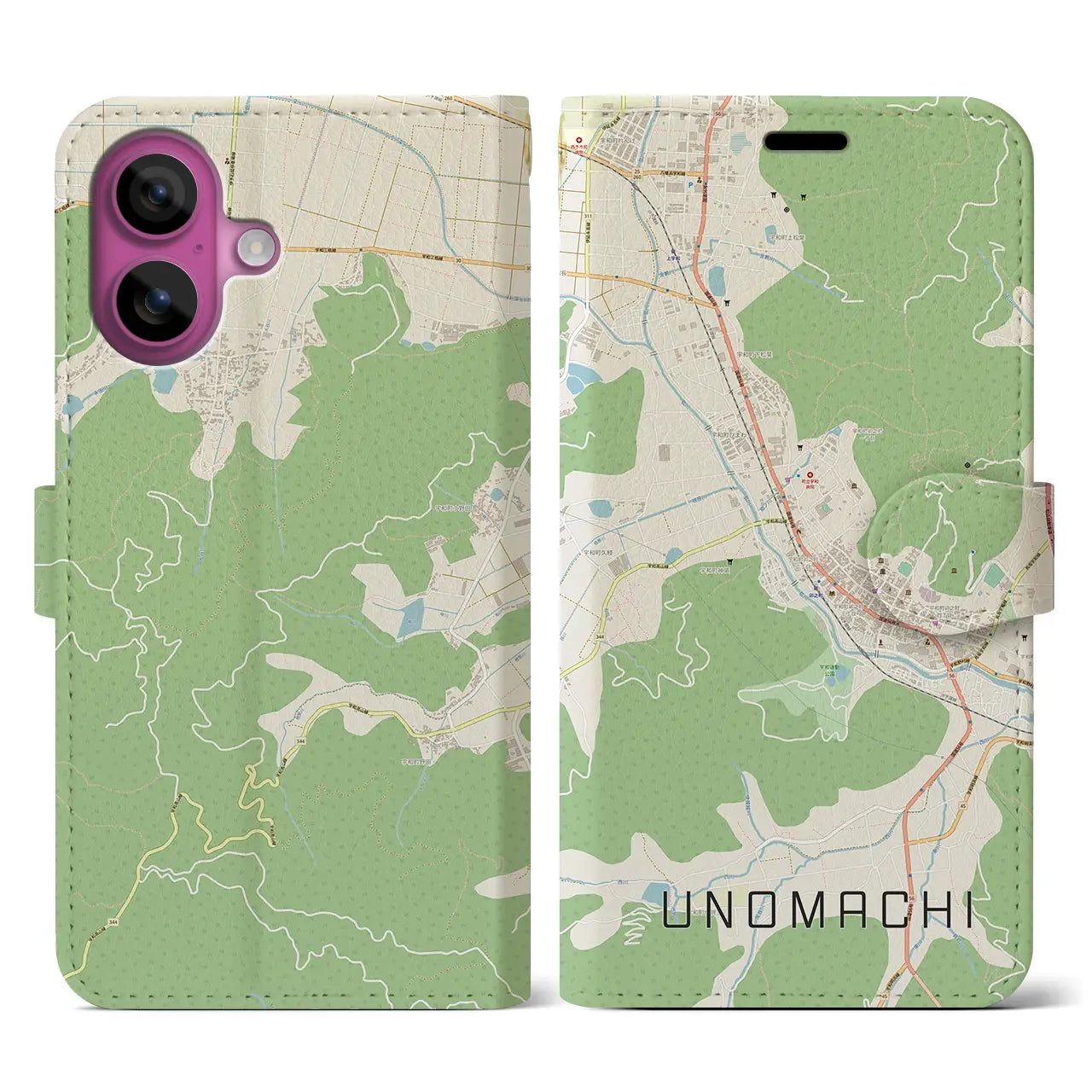 【卯之町(愛媛県)】地図柄iPhoneケース(手帳タイプ)ナチュラル・iPhone 16 Pro 用