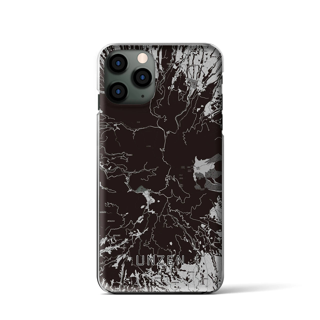 【雲仙(長崎県)】地図柄iPhoneケース(クリアタイプ)モノトーン・iPhone 11 Pro 用