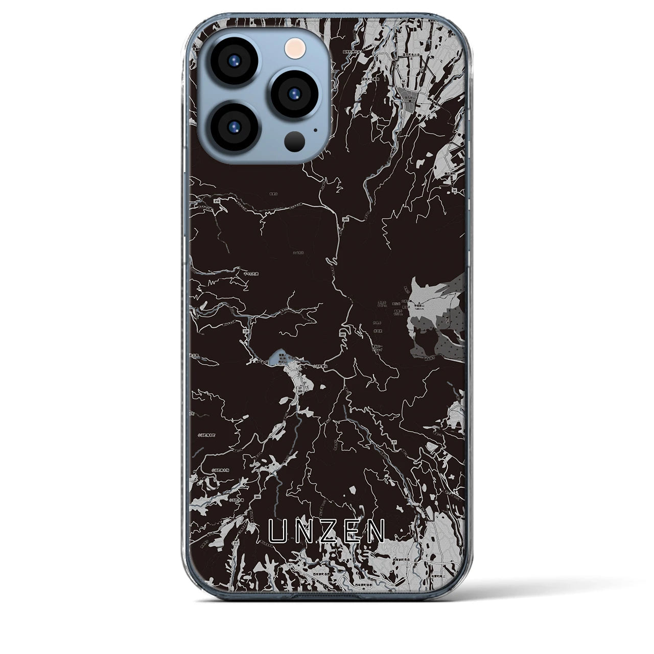 【雲仙(長崎県)】地図柄iPhoneケース(クリアタイプ)モノトーン・iPhone 13 Pro Max 用