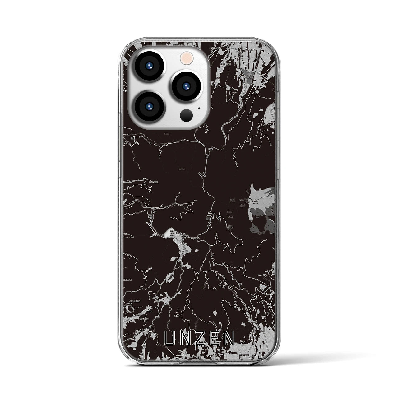 【雲仙(長崎県)】地図柄iPhoneケース(クリアタイプ)モノトーン・iPhone 13 Pro 用