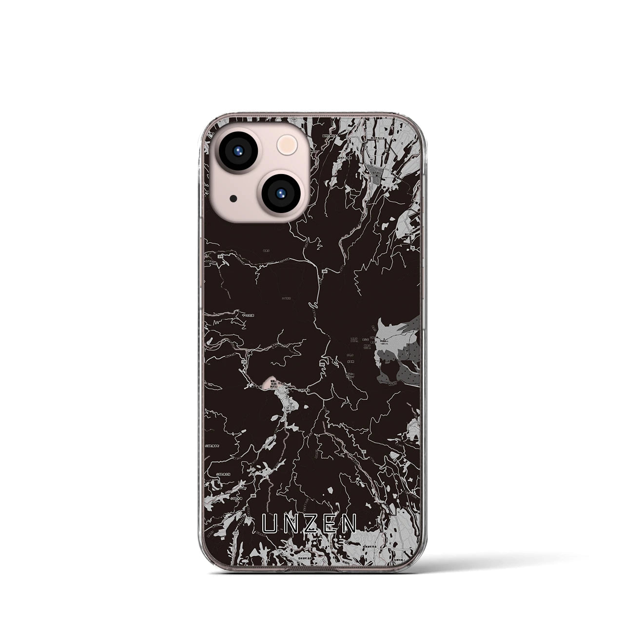 【雲仙(長崎県)】地図柄iPhoneケース(クリアタイプ)モノトーン・iPhone 13 mini 用