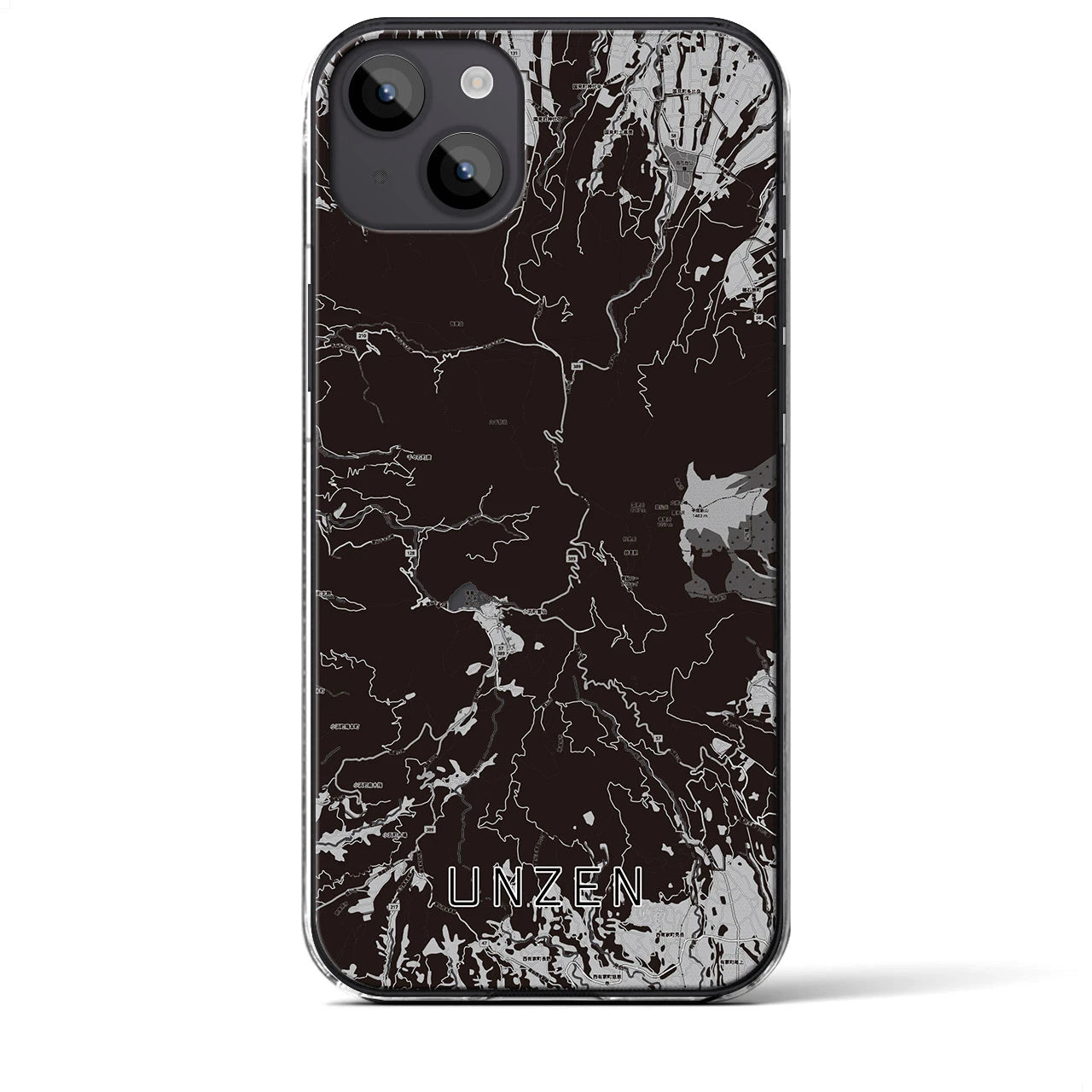 【雲仙(長崎県)】地図柄iPhoneケース(クリアタイプ)モノトーン・iPhone 14 Plus 用