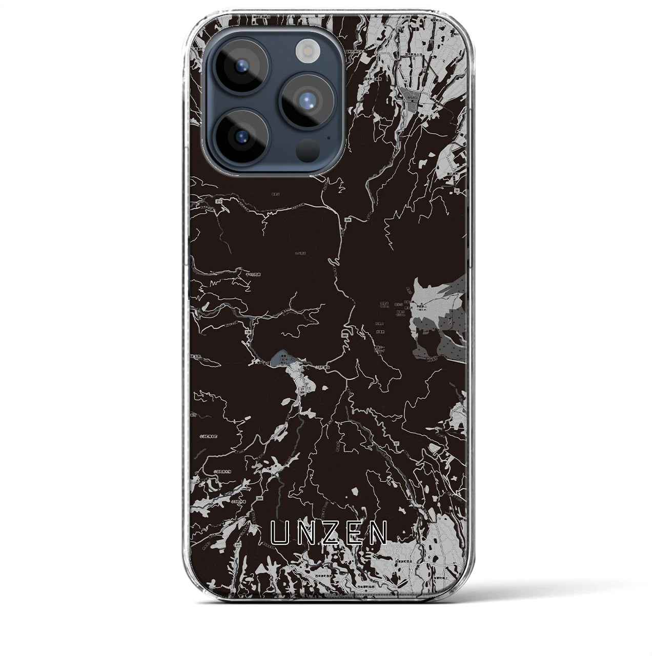【雲仙(長崎県)】地図柄iPhoneケース(クリアタイプ)モノトーン・iPhone 15 Pro Max 用
