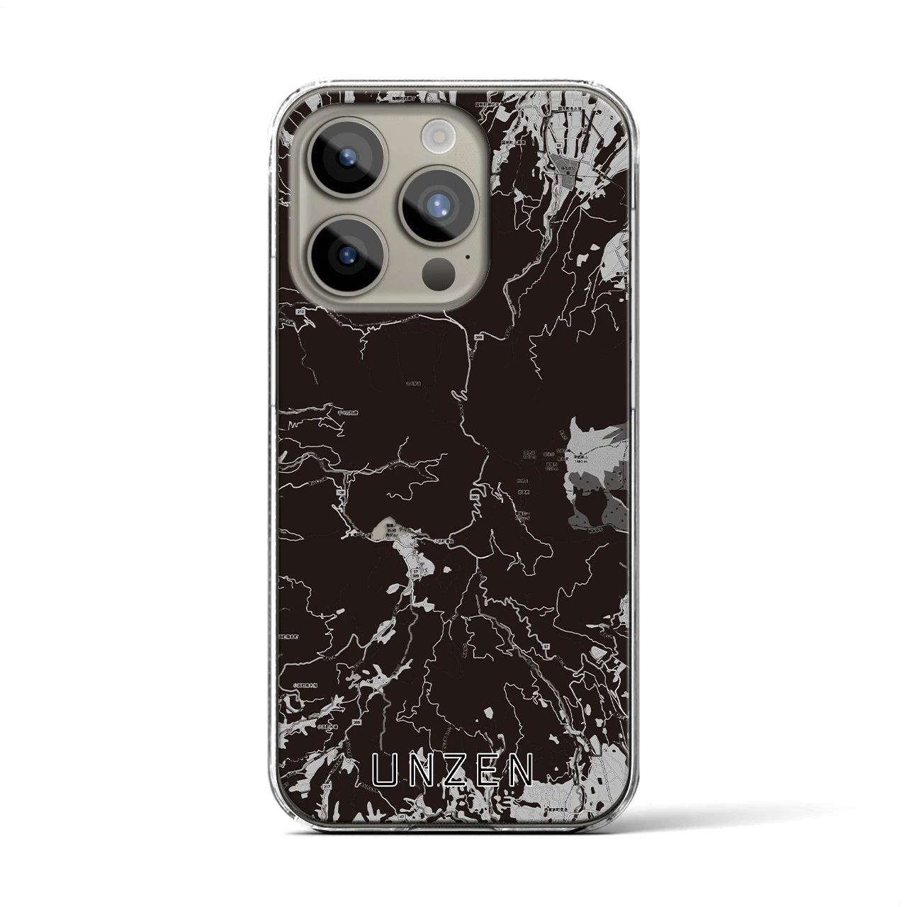【雲仙(長崎県)】地図柄iPhoneケース(クリアタイプ)モノトーン・iPhone 15 Pro 用