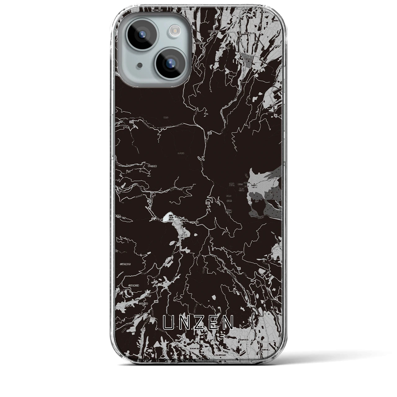 【雲仙(長崎県)】地図柄iPhoneケース(クリアタイプ)モノトーン・iPhone 15 Plus 用