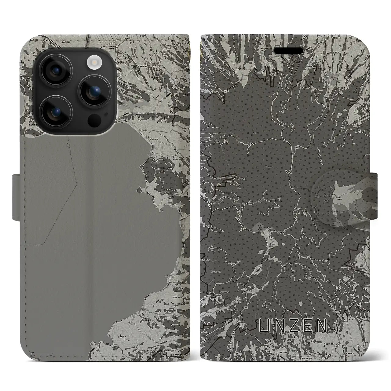 【雲仙(長崎県)】地図柄iPhoneケース(手帳タイプ)モノトーン・iPhone 16 用