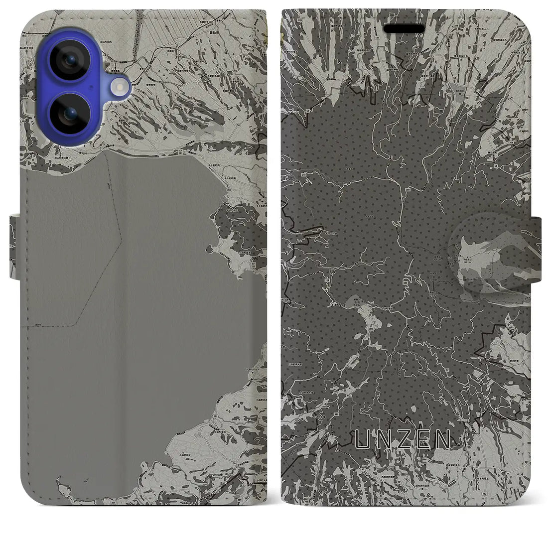 【雲仙(長崎県)】地図柄iPhoneケース(手帳タイプ)モノトーン・iPhone 16 Pro Max 用