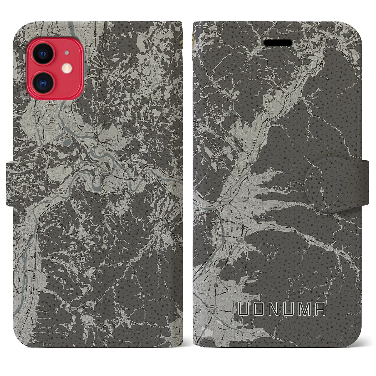 【魚沼(新潟県)】地図柄iPhoneケース(手帳タイプ)モノトーン・iPhone 11 用