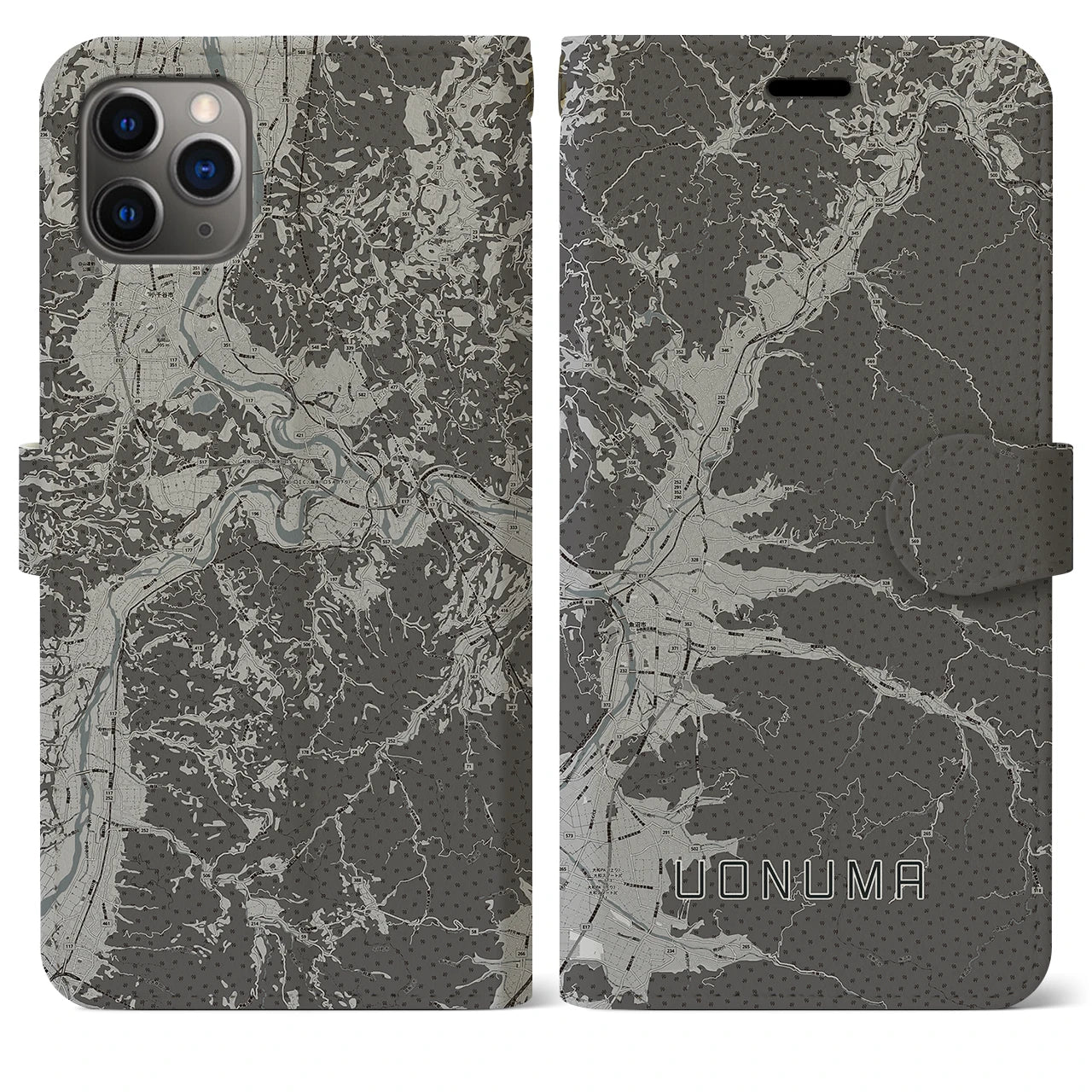 【魚沼(新潟県)】地図柄iPhoneケース(手帳タイプ)モノトーン・iPhone 11 Pro Max 用