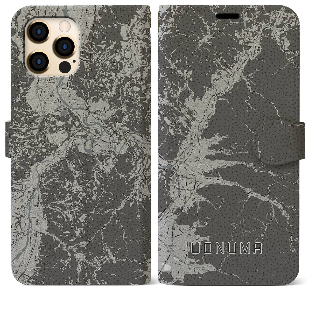 【魚沼(新潟県)】地図柄iPhoneケース(手帳タイプ)モノトーン・iPhone 12 Pro Max 用