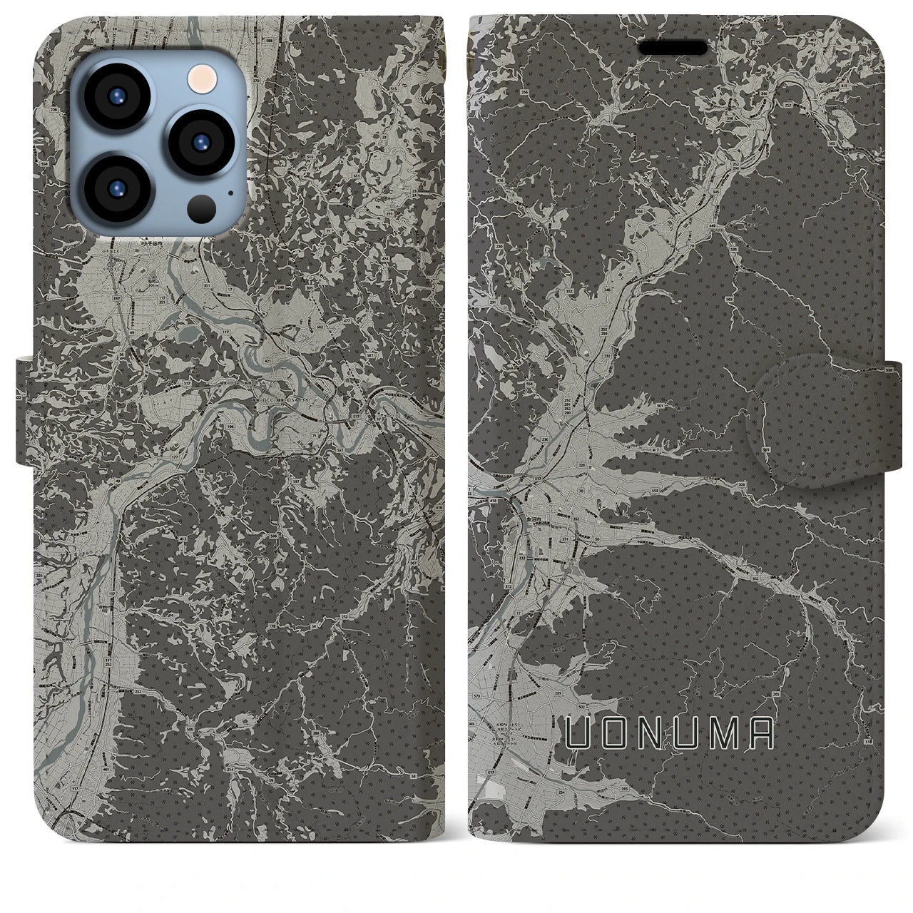 【魚沼(新潟県)】地図柄iPhoneケース(手帳タイプ)モノトーン・iPhone 13 Pro Max 用