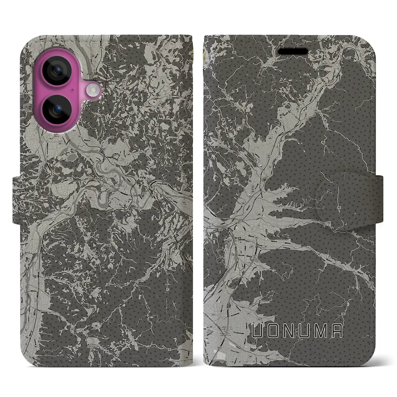 【魚沼(新潟県)】地図柄iPhoneケース(手帳タイプ)モノトーン・iPhone 16 Pro 用