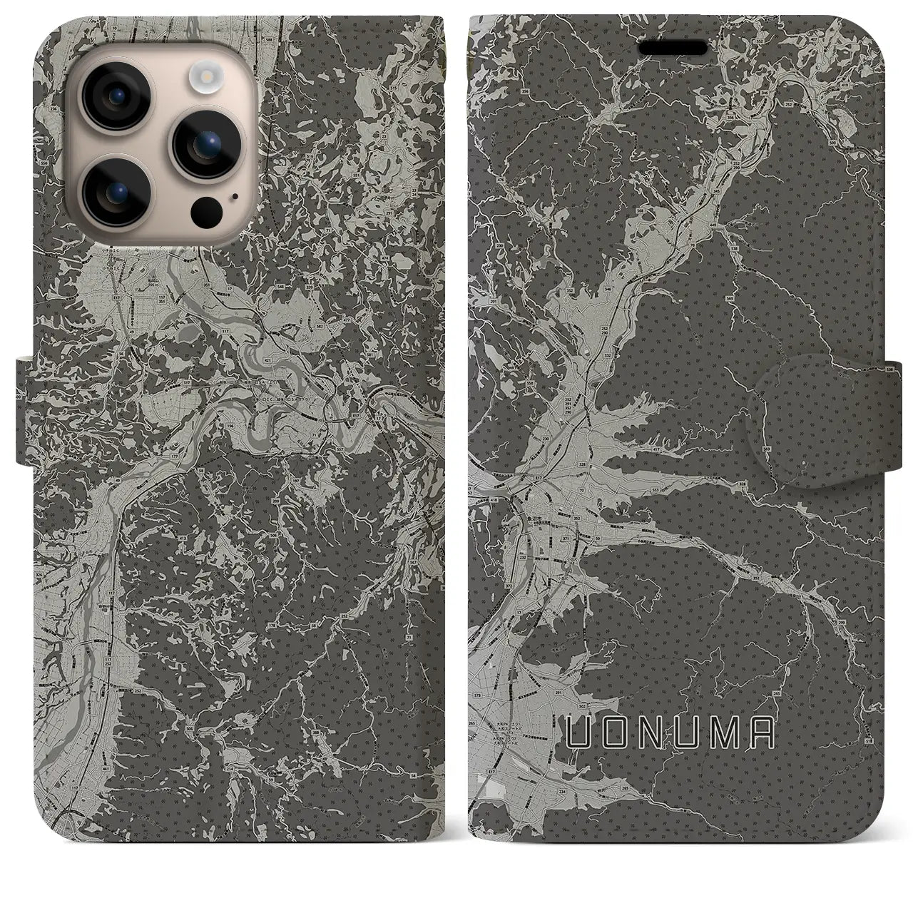 【魚沼(新潟県)】地図柄iPhoneケース(手帳タイプ)モノトーン・iPhone 16 Plus 用