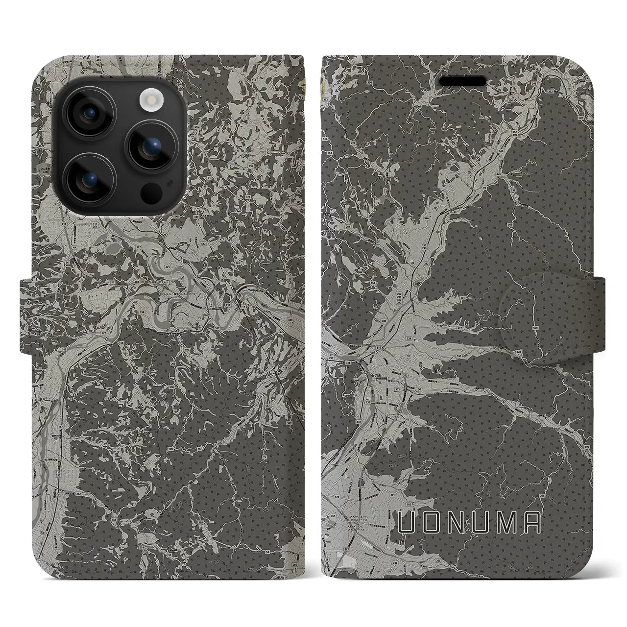 【魚沼(新潟県)】地図柄iPhoneケース(手帳タイプ)モノトーン・iPhone 16 用