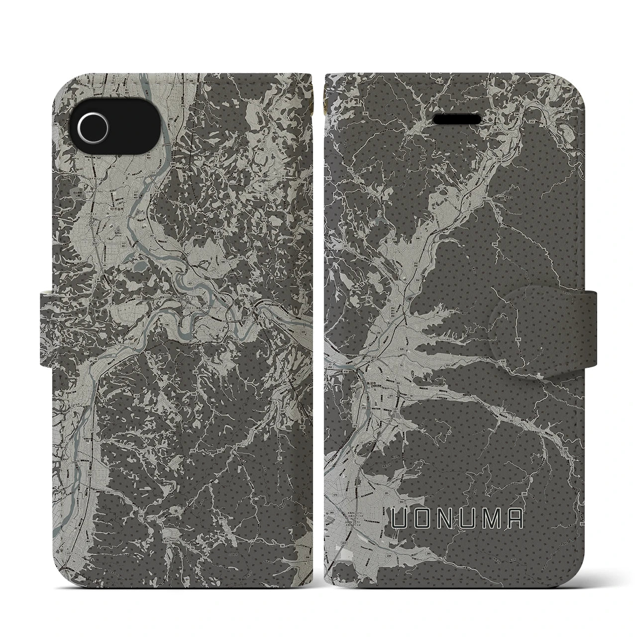 【魚沼(新潟県)】地図柄iPhoneケース(手帳タイプ)モノトーン・iPhone SE(第3 / 第2世代) / 8 / 7 / 6s / 6 用