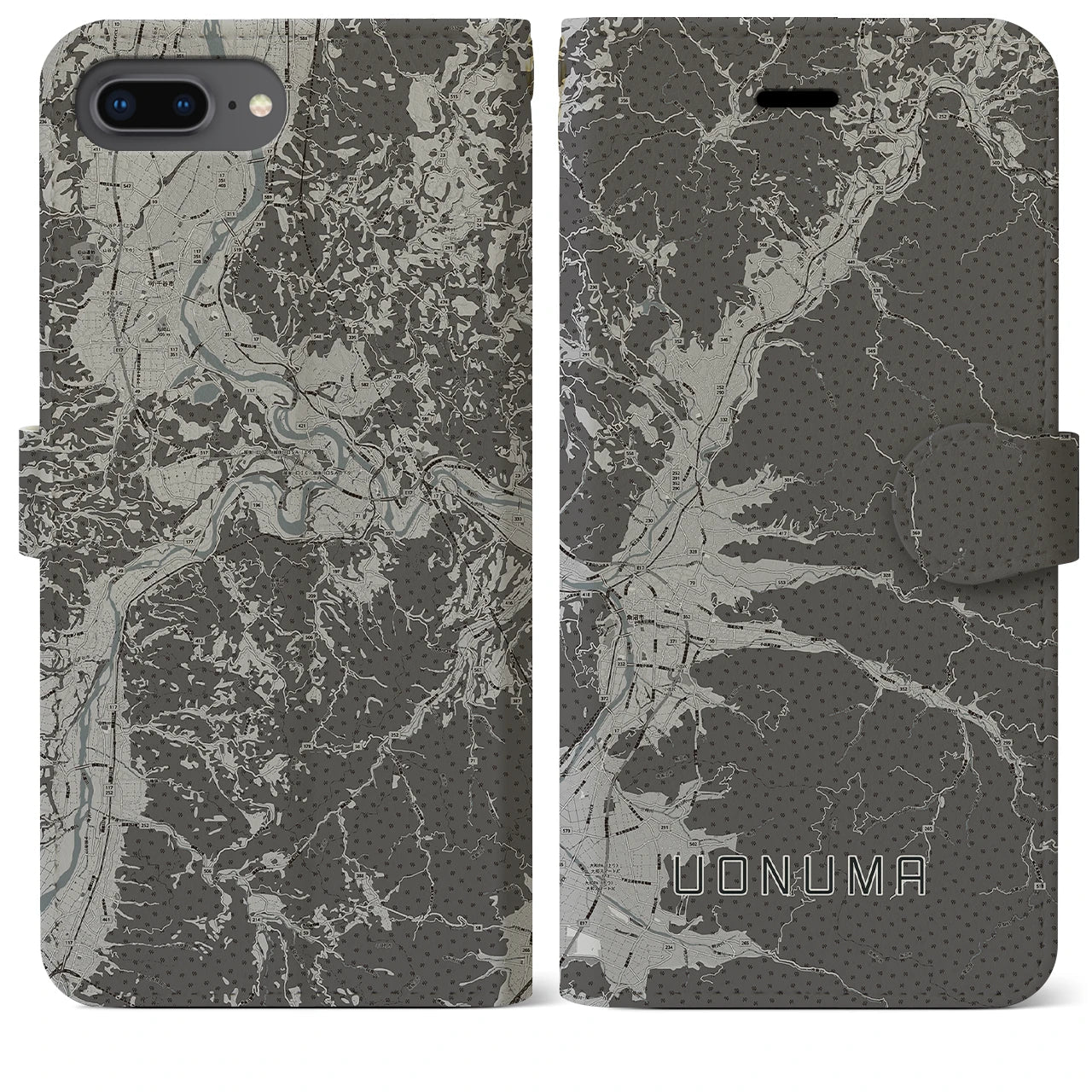 【魚沼(新潟県)】地図柄iPhoneケース(手帳タイプ)モノトーン・iPhone 8Plus /7Plus / 6sPlus / 6Plus 用