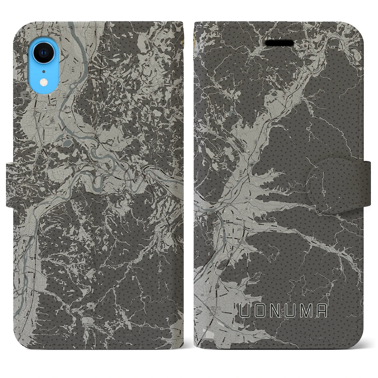 【魚沼(新潟県)】地図柄iPhoneケース(手帳タイプ)モノトーン・iPhone XR 用