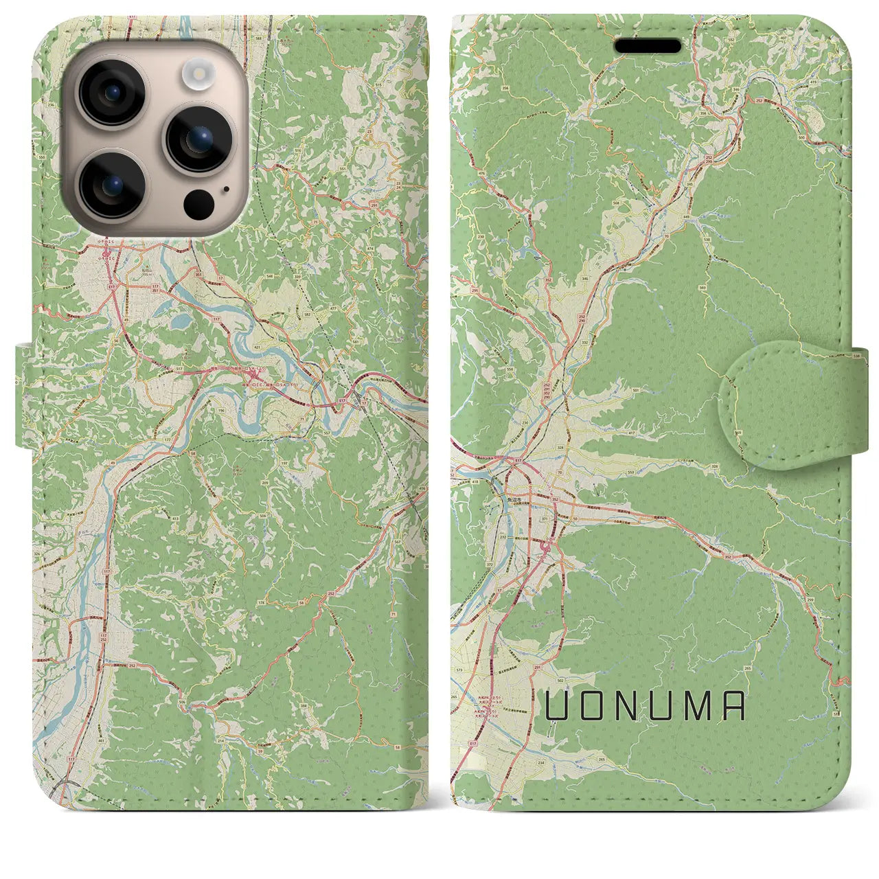 【魚沼(新潟県)】地図柄iPhoneケース(手帳タイプ)ナチュラル・iPhone 16 Plus 用