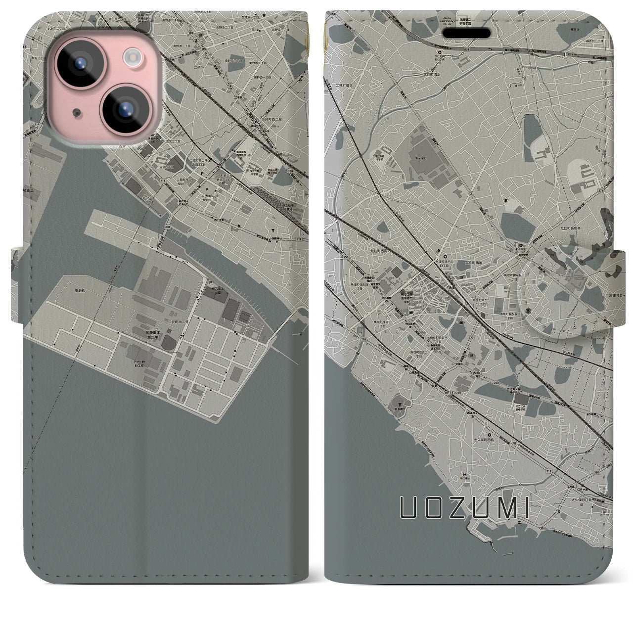 【魚住(兵庫県)】地図柄iPhoneケース(手帳タイプ)