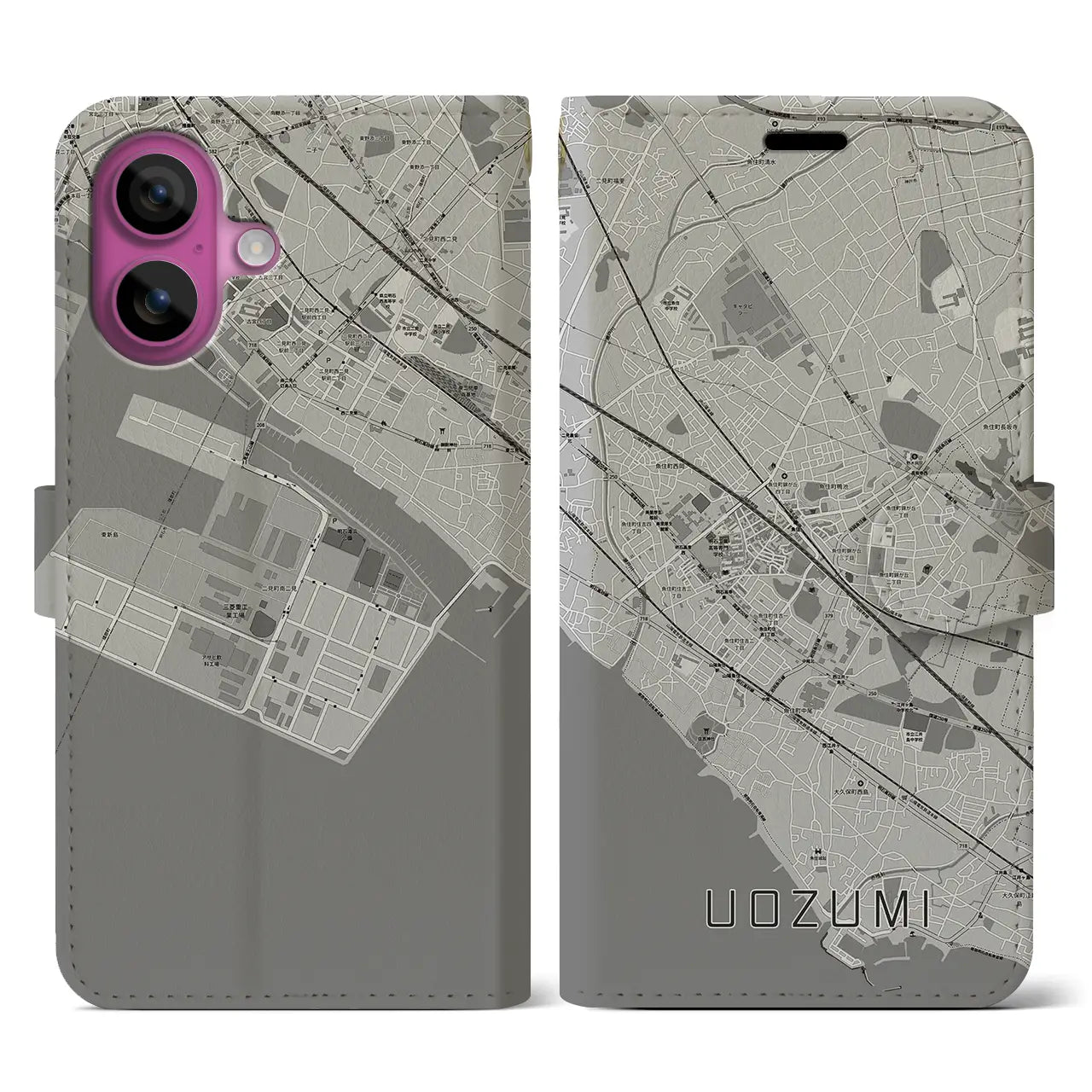 【魚住(兵庫県)】地図柄iPhoneケース(手帳タイプ)