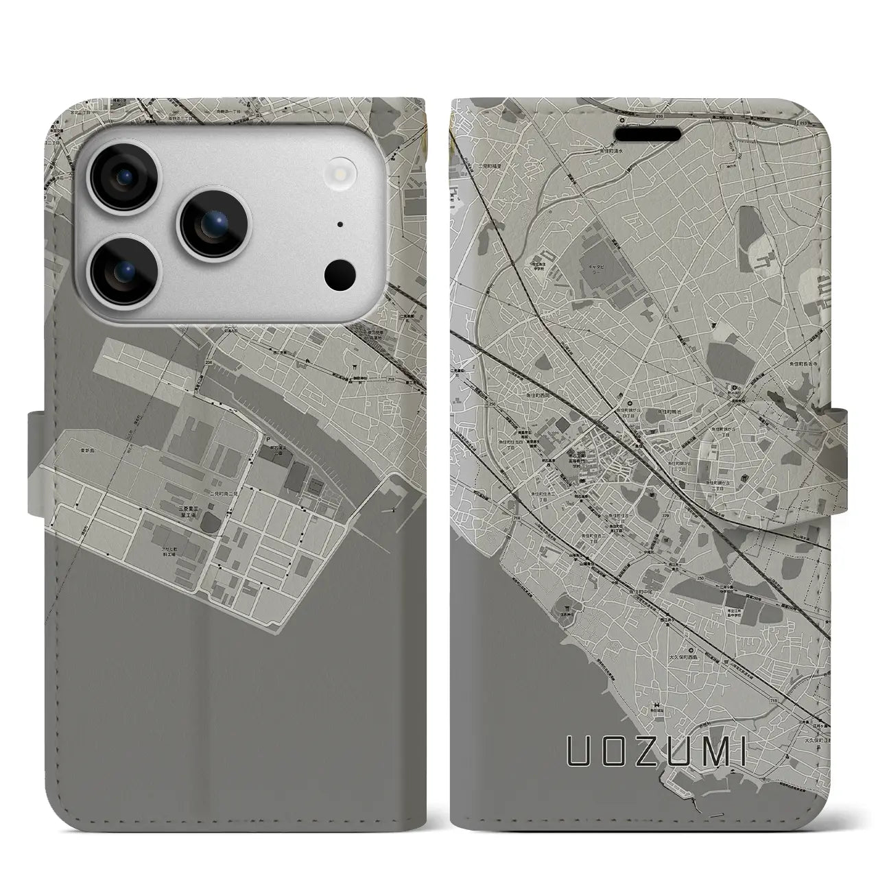 【魚住(兵庫県)】地図柄iPhoneケース(手帳タイプ)