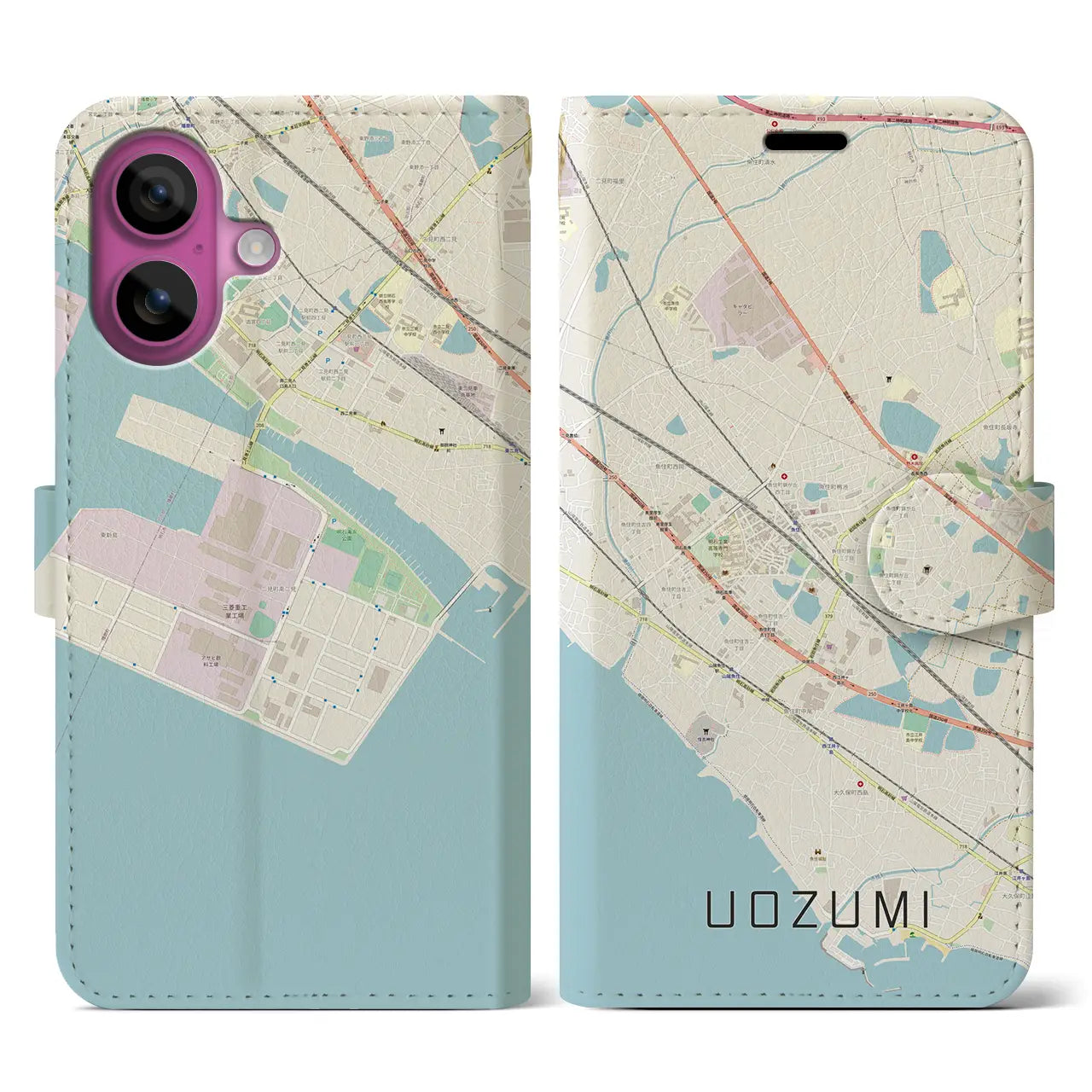 【魚住(兵庫県)】地図柄iPhoneケース(手帳タイプ)ナチュラル・iPhone 16 Pro 用