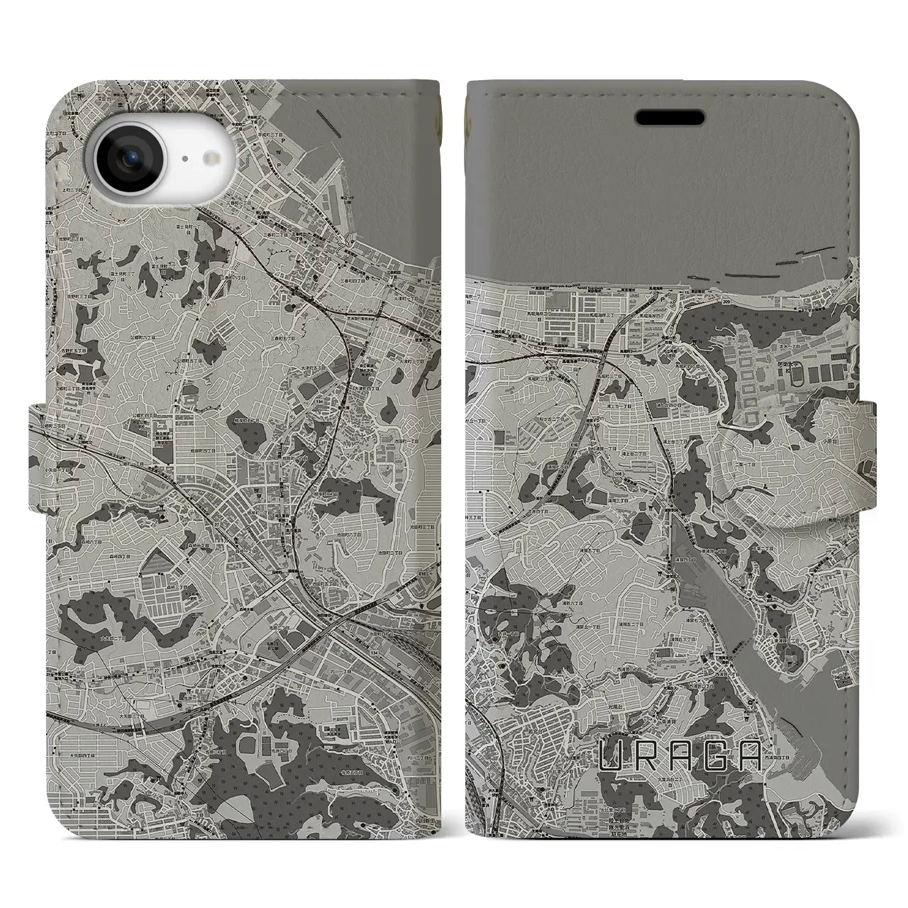 【浦賀(神奈川県)】地図柄iPhoneケース(手帳タイプ)