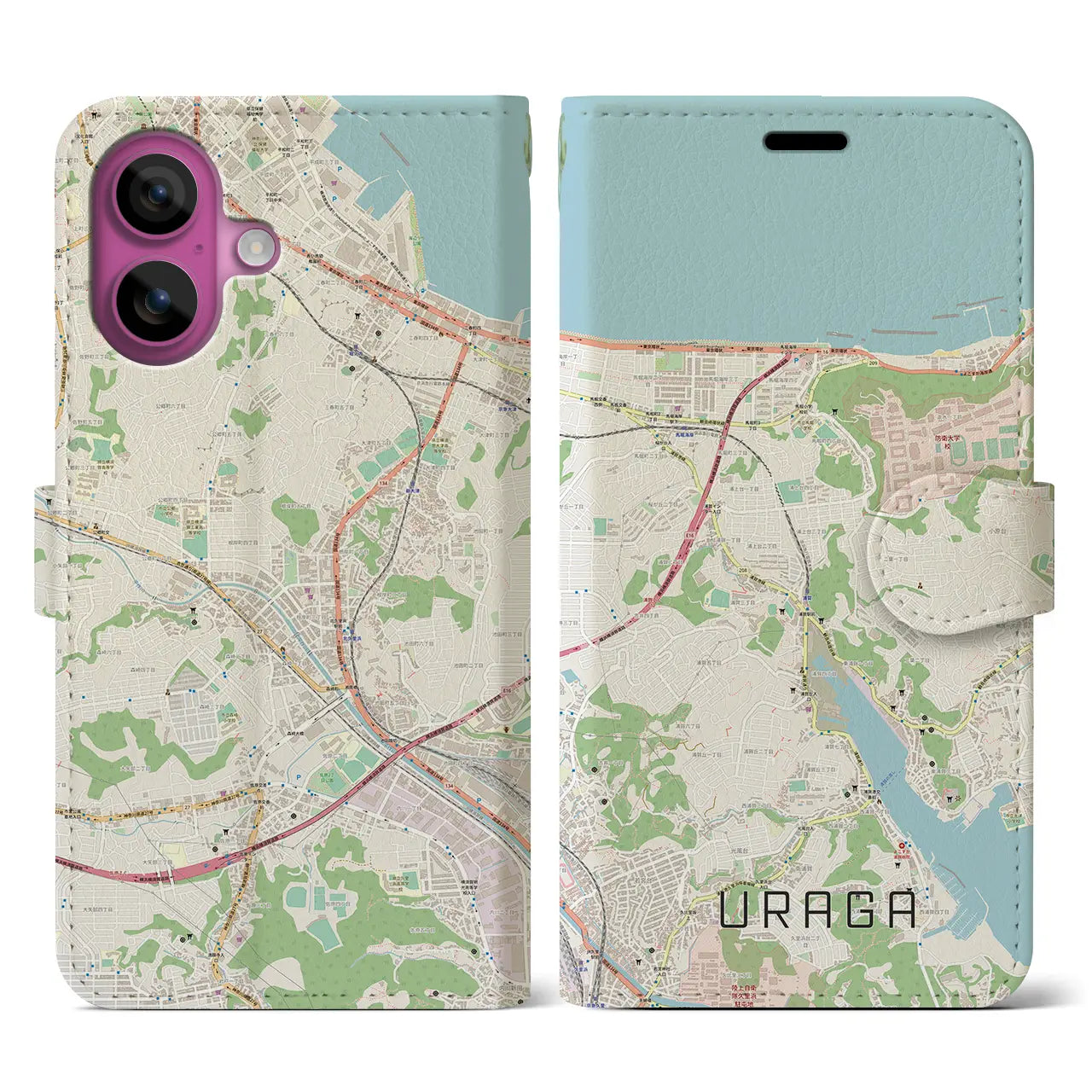 【浦賀(神奈川県)】地図柄iPhoneケース(手帳タイプ)ナチュラル・iPhone 16 Pro 用