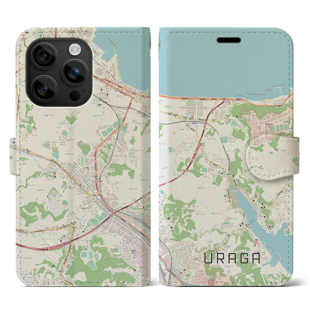 【浦賀(神奈川県)】地図柄iPhoneケース(手帳タイプ)ナチュラル・iPhone 16 用