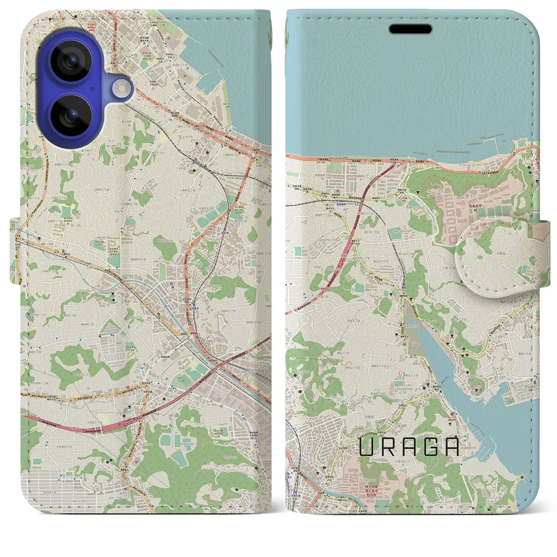 【浦賀(神奈川県)】地図柄iPhoneケース(手帳タイプ)ナチュラル・iPhone 16 Pro Max 用