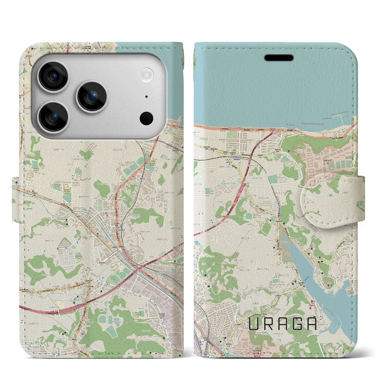 【浦賀(神奈川県)】地図柄iPhoneケース(手帳タイプ)モノトーン・iPhone 17 Pro Max 用
