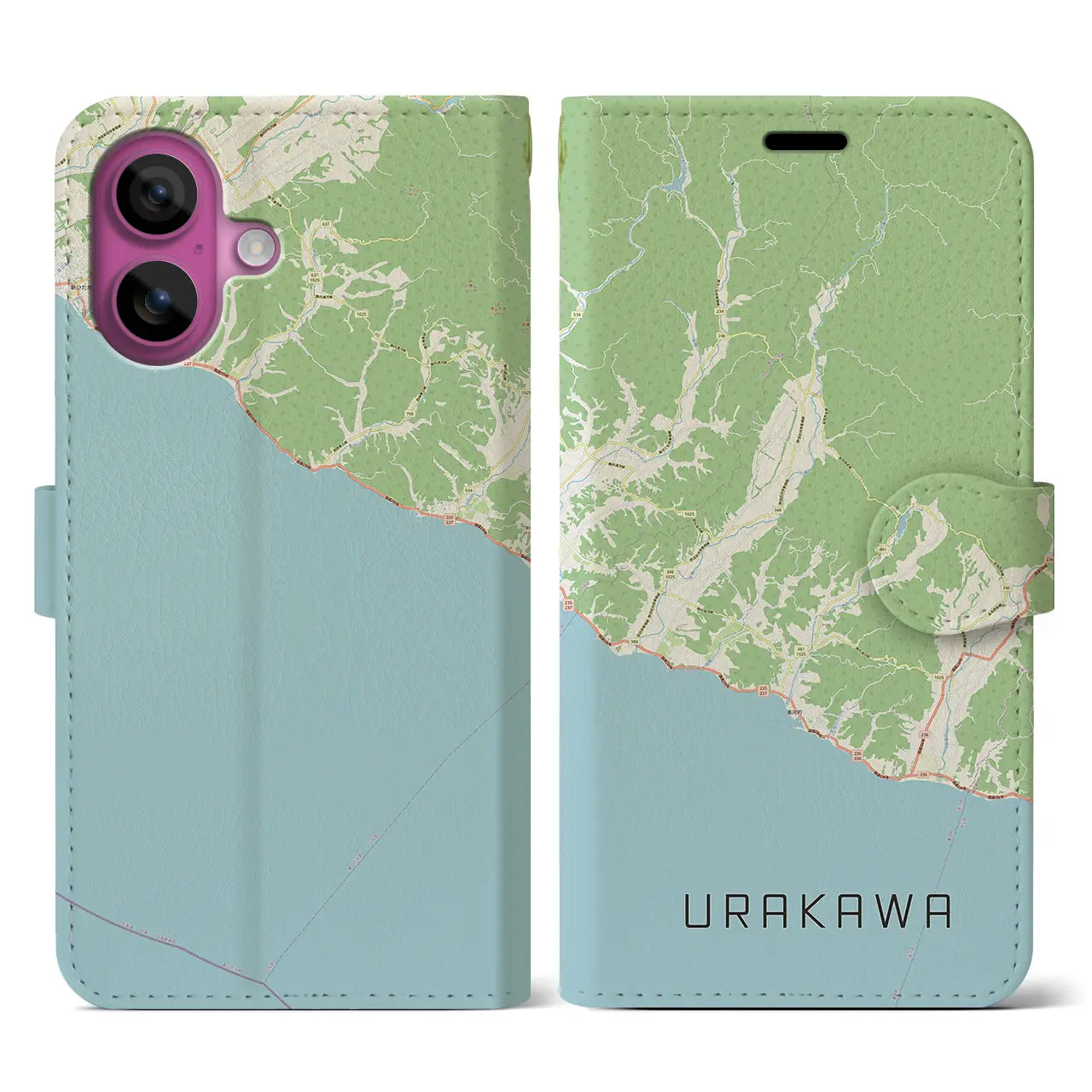 【浦河(北海道)】地図柄iPhoneケース(手帳タイプ)ナチュラル・iPhone 16 Pro 用