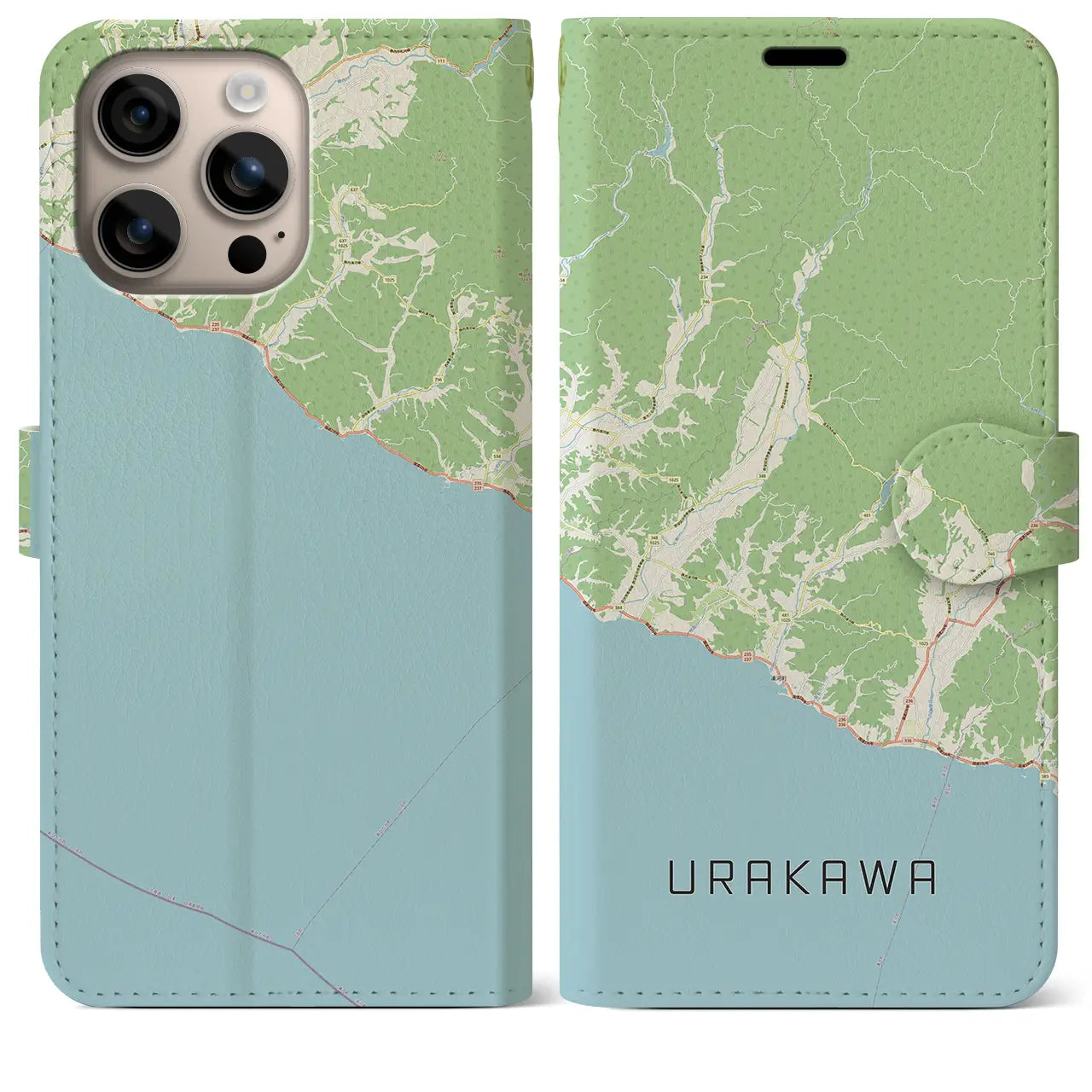 【浦河(北海道)】地図柄iPhoneケース(手帳タイプ)ナチュラル・iPhone 16 Plus 用