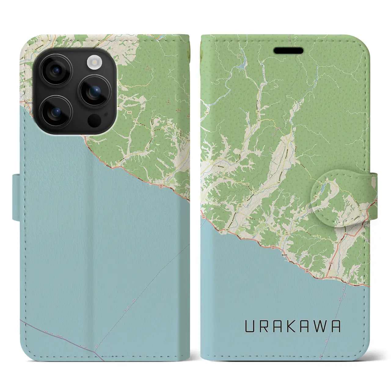 【浦河(北海道)】地図柄iPhoneケース(手帳タイプ)ナチュラル・iPhone 16 用