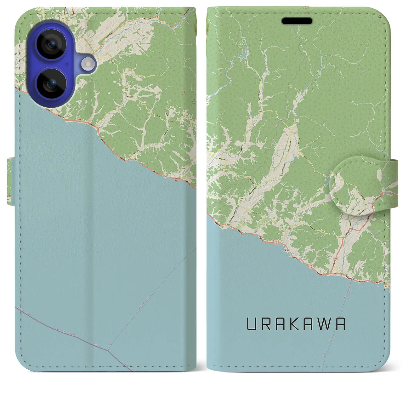 【浦河(北海道)】地図柄iPhoneケース(手帳タイプ)ナチュラル・iPhone 16 Pro Max 用