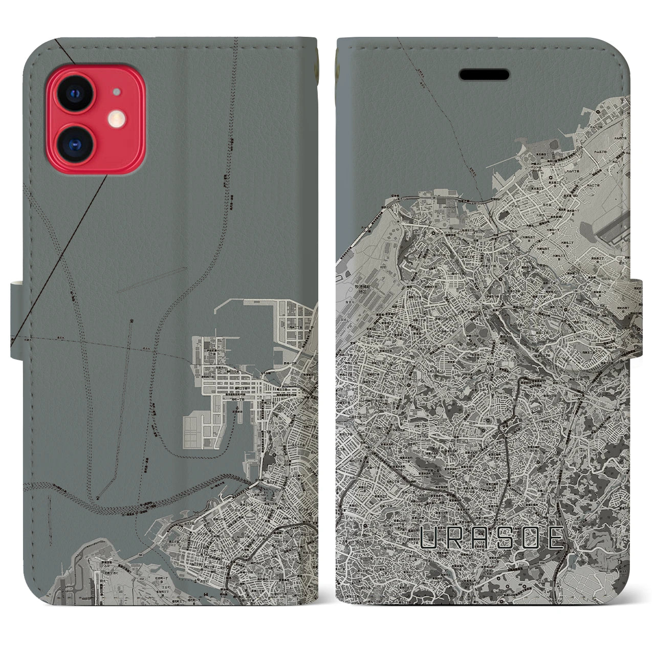 【浦添(沖縄県)】地図柄iPhoneケース(手帳タイプ)モノトーン・iPhone 11 用