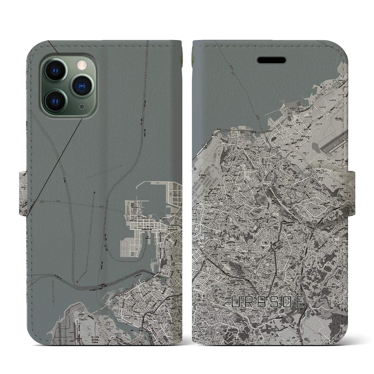 【浦添(沖縄県)】地図柄iPhoneケース(手帳タイプ)モノトーン・iPhone 11 Pro 用