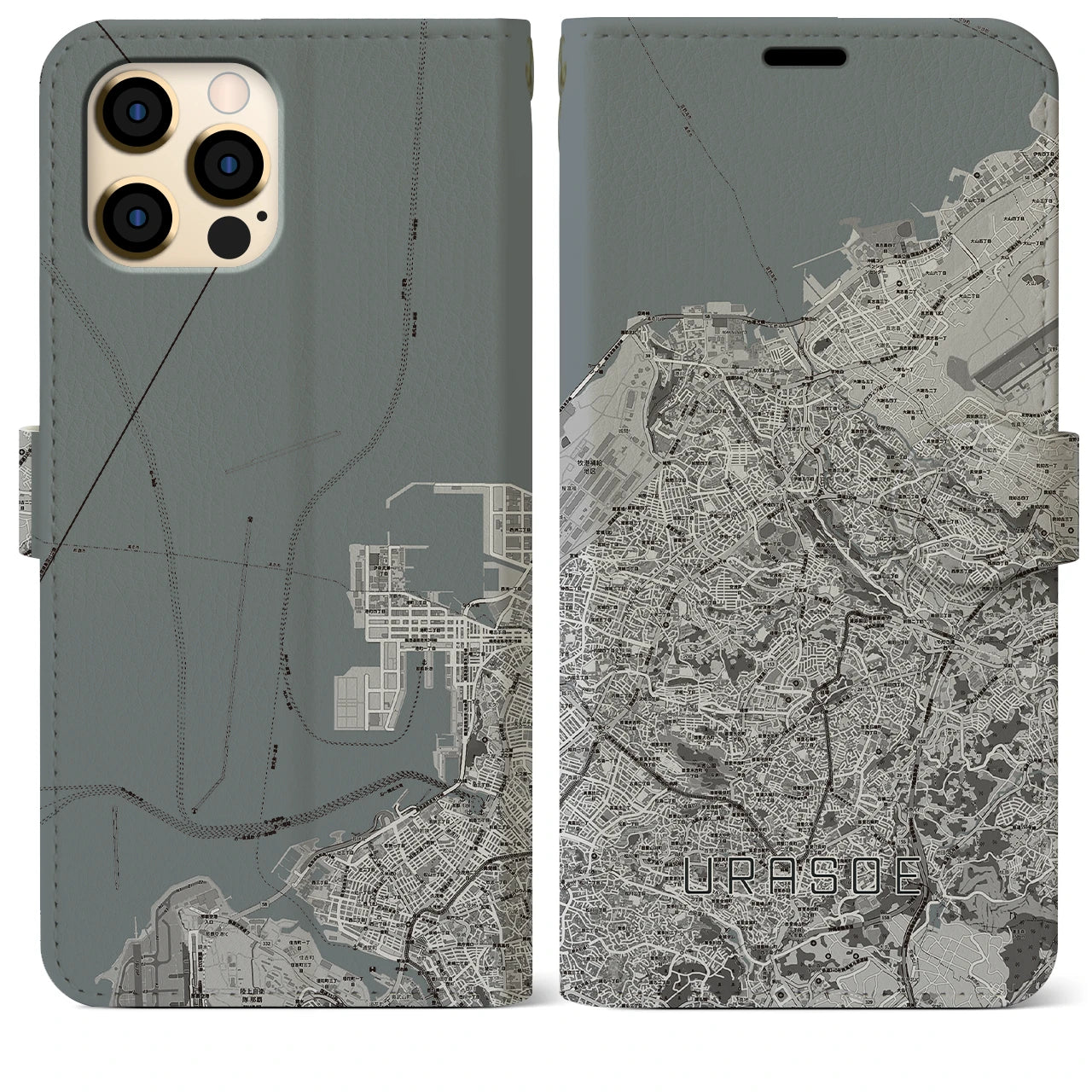 【浦添(沖縄県)】地図柄iPhoneケース(手帳タイプ)モノトーン・iPhone 12 Pro Max 用