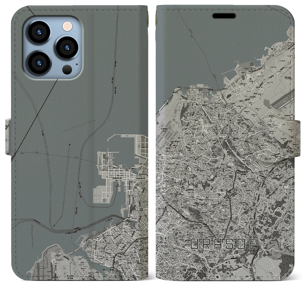 【浦添(沖縄県)】地図柄iPhoneケース(手帳タイプ)モノトーン・iPhone 13 Pro Max 用
