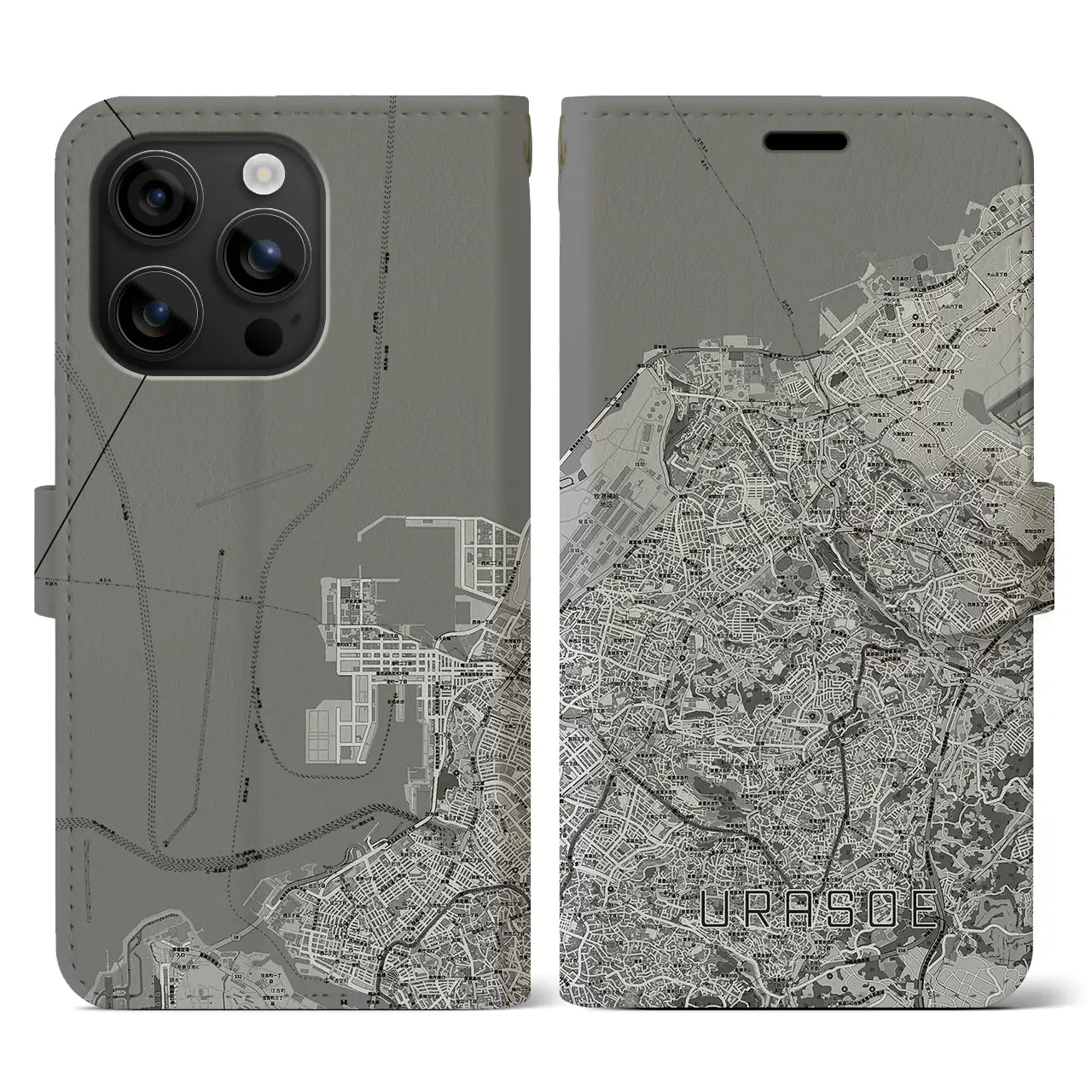 【浦添(沖縄県)】地図柄iPhoneケース(手帳タイプ)モノトーン・iPhone 16 用