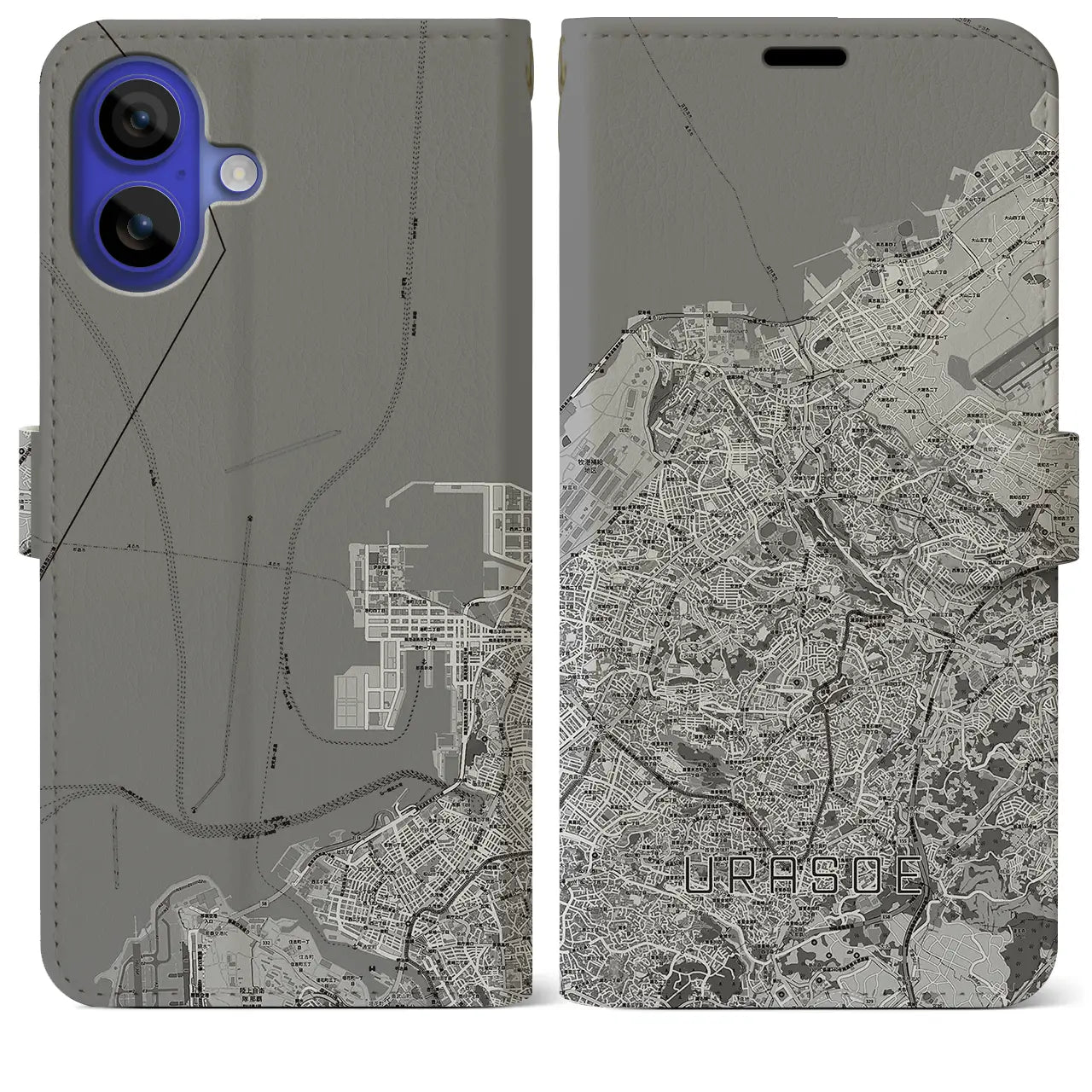 【浦添(沖縄県)】地図柄iPhoneケース(手帳タイプ)モノトーン・iPhone 16 Pro Max 用