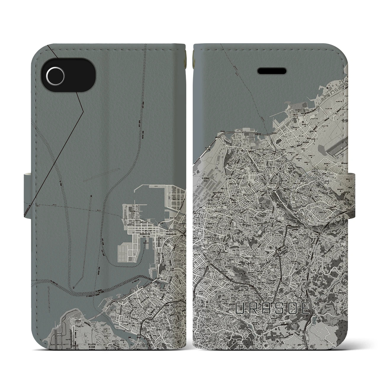 【浦添(沖縄県)】地図柄iPhoneケース(手帳タイプ)モノトーン・iPhone SE(第3 / 第2世代) / 8 / 7 / 6s / 6 用