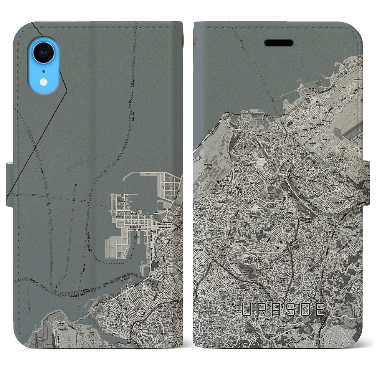 【浦添(沖縄県)】地図柄iPhoneケース(手帳タイプ)モノトーン・iPhone XR 用