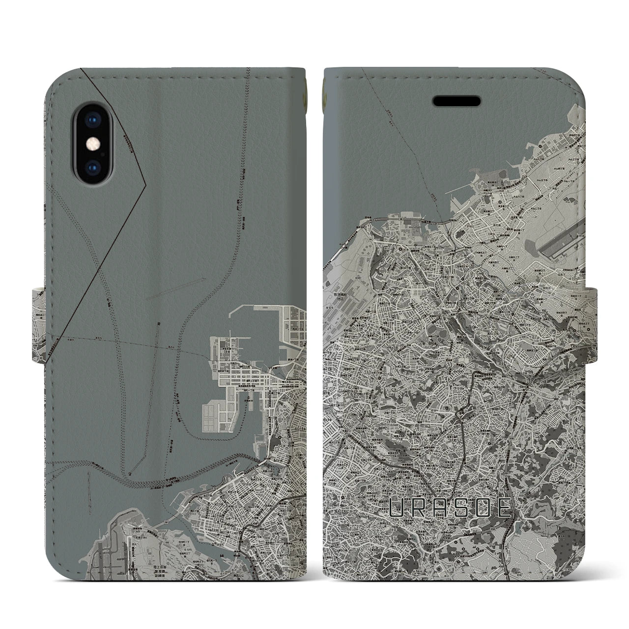 【浦添(沖縄県)】地図柄iPhoneケース(手帳タイプ)モノトーン・iPhone XS / X 用