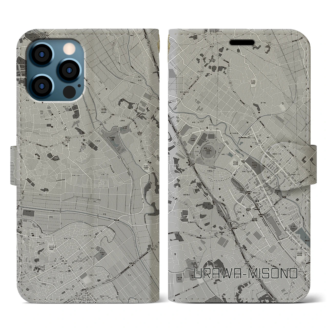 【浦和美園2(埼玉県)】地図柄iPhoneケース(手帳タイプ)