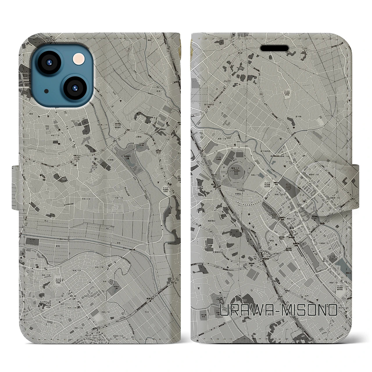 【浦和美園2(埼玉県)】地図柄iPhoneケース(手帳タイプ)