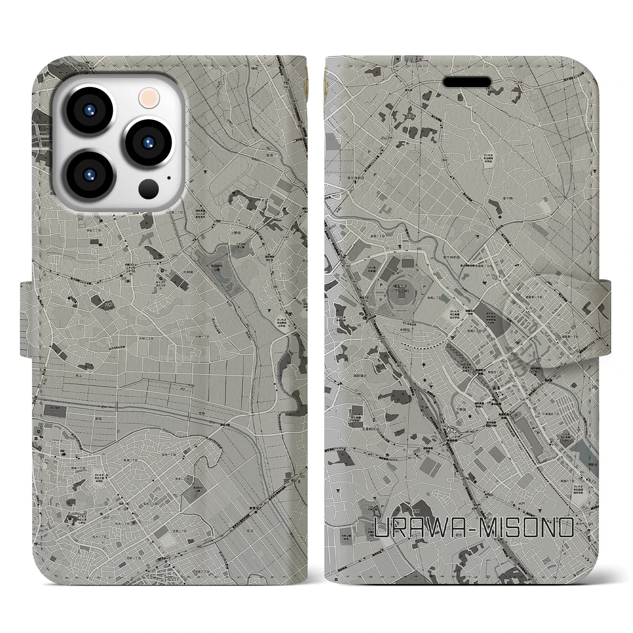 【浦和美園2(埼玉県)】地図柄iPhoneケース(手帳タイプ)